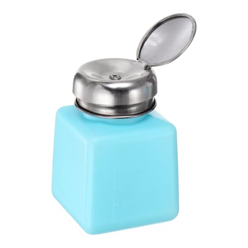 sourcing map Solvent Alcohol Dispensers 100ml(3.4oz) Push Down Liquid Dispenser Pump Bottle with Sealing Stainless Steel Lid for Acetone Solution, Blue