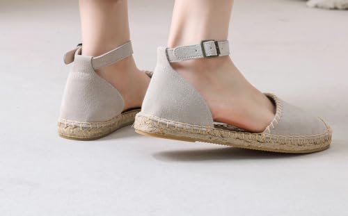 Image of Women's Espadrille FLat Sandals Closed Toe Ankle Wrap,Classic Lace Up Summer Dressy Flat Shoes