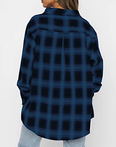 Image of Lacozy Womens Buffalo Plaid Flannel Shirt Long Sleeve Collar Button Down Blouses Tops