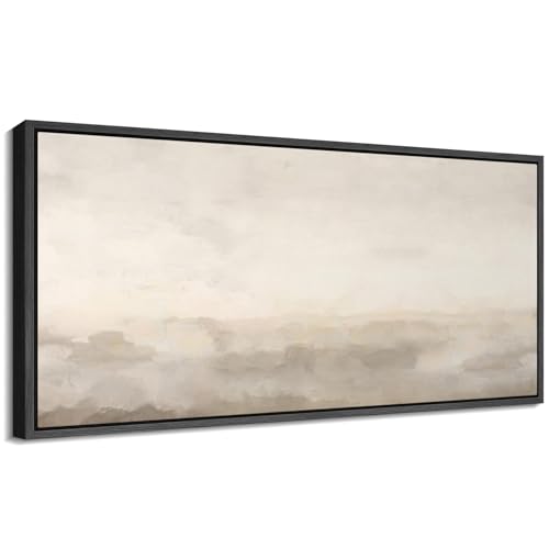 Image of MUDECOR Extra Large Framed Canvas Print Wall Art Soft Neutral Horizon Minimal Abstract Landscape Antique Ready to Hang Painting for Living Room Bedroom Multi-Sizes - 60 inchx30 inch
