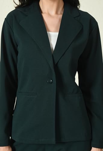 Image of Women's Lyocell Casual Solid Full Sleeve Collared Top and Pant Set with Blazer | Western Set for Women