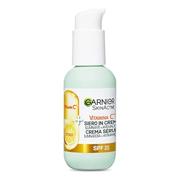 Garnier Siero in Crema Vitamina C SkinActive, 2 in 1 Siero Vitamina C e Crema Idratante SPF25, Anti-Macchie e Illuminante, Non unge, Adatto a Tutti i Tipi di Pelle, 50 ml