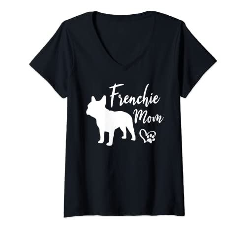 Damen Frenchie Mom Französische Bulldogge Lustiges Hundehalter T-Shirt mit V-Ausschnitt