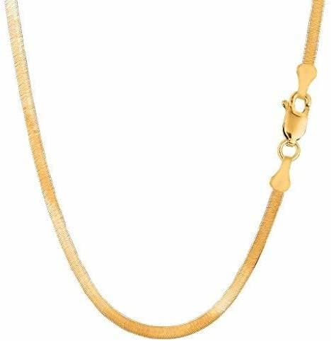 14K SOLID Yellow Gold 3mm or 4mm or 5mm or 6mm Shiny Imperial Herringbone Chain Necklace or Bracelet for Pendants and Charms with Lobster-Claw Clasp for Women Men(7