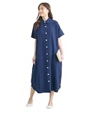 [ニッセン] マタニティルームウェア・パジャマ レディース 【マタニティウェア・授乳服】 綿100%ダブルガーゼ 衿付き半袖ルームワンピース（産前・産後） ネイビー マタニティ3L