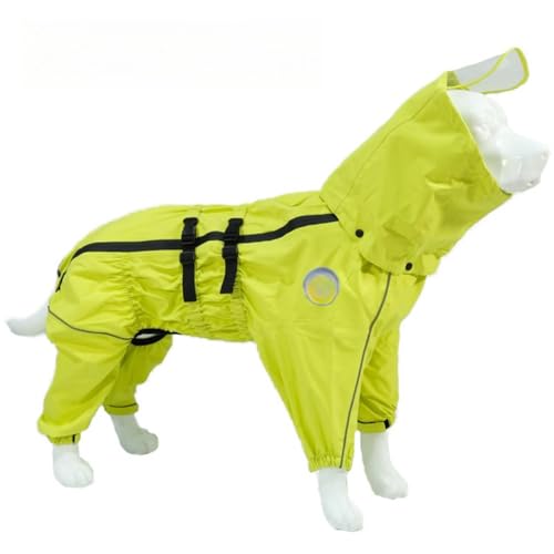 Eculcki 犬用レインコート、雨具 レインコート、防水 防風 防塵 ペット用品 小型犬 中型犬 大型犬 柴犬 プードル用 夜間反射 梅雨 外散歩 着脱簡単 軽量 通気 かわいい 帽子付き (L(16"),黄色 + 帽子をかぶっている)
