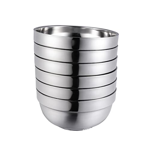 FELTECHELECTR 6pcs Double Layer Stainless Steel Hot Bowls Soup Bowls for Family Dinnerware for Camping Home and Beach Use