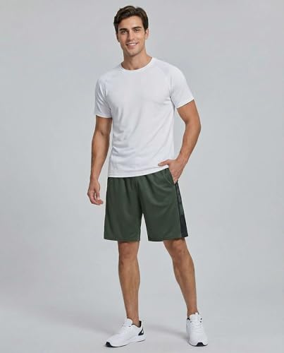 Image of Real Essentials Men's 5 Pack: 9 inch Dry-Fit Shorts - Athletic Gym, Workout, Basketball, Running, Casual Lounge Active Pockets