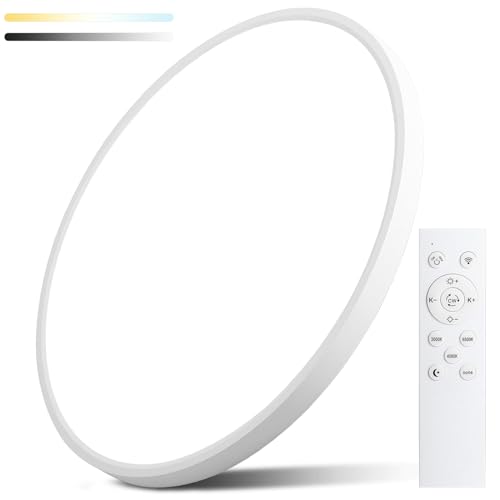 MOONSEA 56W Dimmable LED Flush Mount Ceiling Light, 24 Inch Large Modern Round Ceiling Light with Remote Control, 3000K-6500K Selectable, Super Slim Flat Panel Lights for Kitchen Dining Room