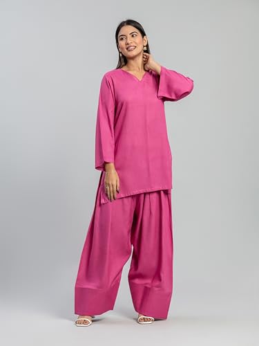 Image of Womens Rayon Solid Straight Kurta Farshi Salwar Set
