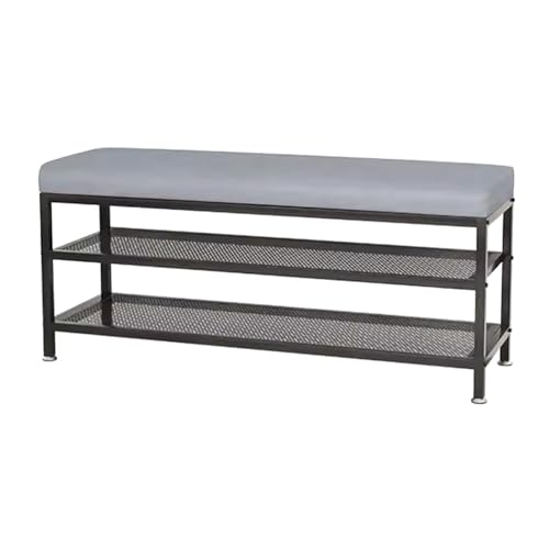 Banc à chaussures en similicuir et structure en métal meuble chic d'entrée - 2