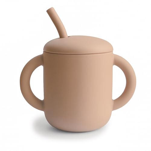 Image of mushie 100% Silicone Training Cup & Straw for Toddlers | 6 Months+ (Natural)
