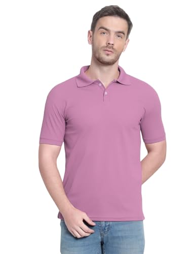 Image of Men's Poly Cotton-Matty Tshirt with Regular Fit Solid Pattern Half Sleeve Standard Length and Button Down Closure|Men's T-Shirts
