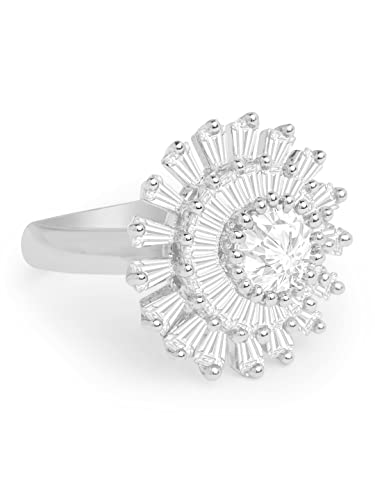 Ami Silver Tone Baguette Diamonds Contemporary Brass Finger Ring For Women-ZPFK19559 Ami Silver Tone Baguette Diamonds Contemporary Brass Finger Ring For Women-ZPFK19559