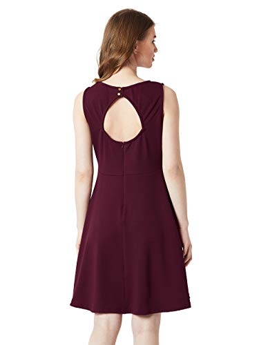 Image of Miss Chase Women's Wine Red Round Neck Knee-Long Skater Dress