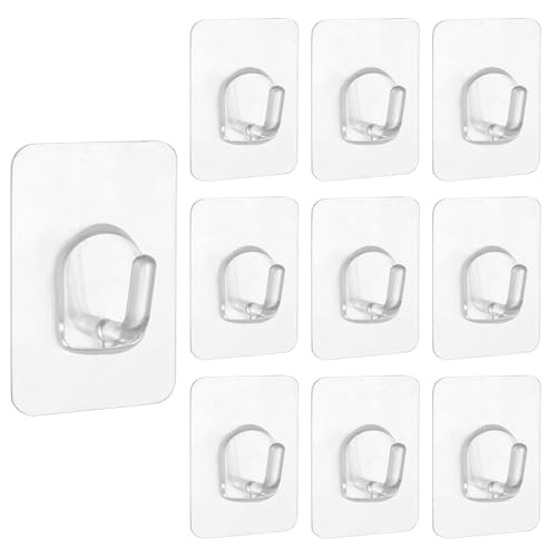 Realjoy 10 Piezas Ganchos Adhesivos Para Pared, Sin Perforaciones, Ganchos Adhesivos para Colgar, Gancho Adhesivo Transparentes para Cocina, Baño, Oficina, Dormitorio（Nanopegamento）