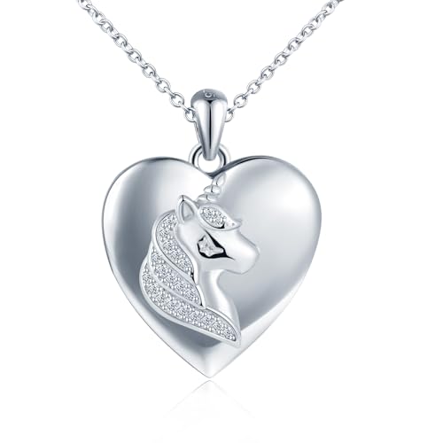 VIKILEE Corazón Unicornio Collar con Foto Plata de Ley 925 Chicas Personalizada Colgante Foto con Circón Hipoalergénico Animales Medallón con Foto Bonito Joyería Regalos para Hija Amiga Sobrina Plata