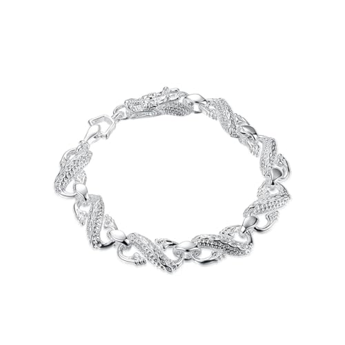 Plata De Ley Pulseras para Mujer,Vintage 925 Pulsera De Plata Maciza Hecha A Mano Pulida Dragón Chino Cadena Brazalete Ajustable Brillante Moda Señoras Joyería Regalo para Pareja De Cumpleaños