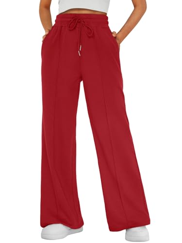 AUTOMET Womens Wide Leg Sweatpants Flare Lightweight Baggy Straight Leg Pants Oversized Joggers Fall Fashion 2025 Red L
