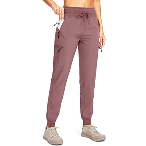 SANTINY Women's Hiking Cargo Joggers Pants with 5 Zipper Pockets Lightweight Quick Dry High Waisted Outdoor Travel Pants, Mauve Pink, XXL Cover