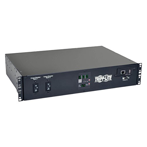 Tripp Lite 5.76kW Single-Phase ATS/Switched PDU, LX Platform Interface, 208/240V (16 C13, 2 C19 & 1 L6-30R) 2 L6-30P Inputs, 2U Rack-Mount, TAA (PDUMH30HVATNET),Black