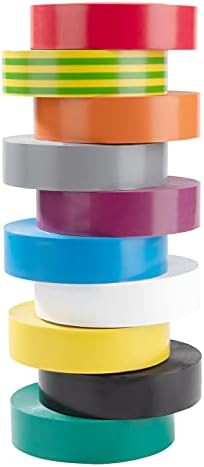Insulation Tapes, 10 Rolls PVC Electrical Tape Multi-Colour Mixed 20m x 19mm, Professional Adhesive Gaffer Waterproof Tape