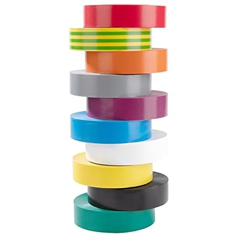 Insulation Tapes, 10 Rolls PVC Electrical Tape Multi-Colour Mixed 20m x 19mm, Professional Adhesive Gaffer Waterproof Tape Cover