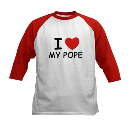 CafePress I Love The Pope Kids Baseball Jersey Kids Cotton Baseball Jersey, 3/4 Raglan Sleeve Shirt Red/White
