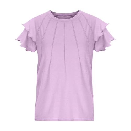 Girls Ruffle Sleeve Top Short Sleeve T Shirts Plain Kids Summer Tshirt Pleated Crewneck Loose Soft Tee Aesthetic4