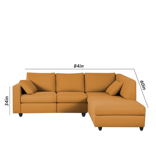 Image of Florian RHS 4 Seater L Shape Sofa Set for Living Room (Orange Fabric) Premium Fabric Sofa