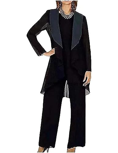 Chiffon Wedding Pantsuits 3 Pieces Mother of The Bridal Pant Suits for Plus Size Women