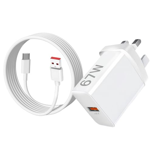 67W Fast Charger for Xiaomi 17 15 Ultra/15 Pro/15T 14T 13T 12T 14 13 12 Lite,Redmi Note 15 14 Pro+ 5G/13 12 11 10,Redmi A5 A3 15C 14C 13C,Poco X8 X7 X6 F7 F6 M8 M7 M6 USB Plug and Turbo Charging Cable