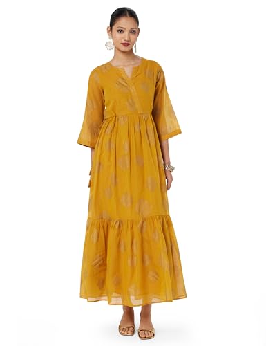 Image of BIBA Women Casual Dress Maxi Cotton Blend Tiered Printed Dress