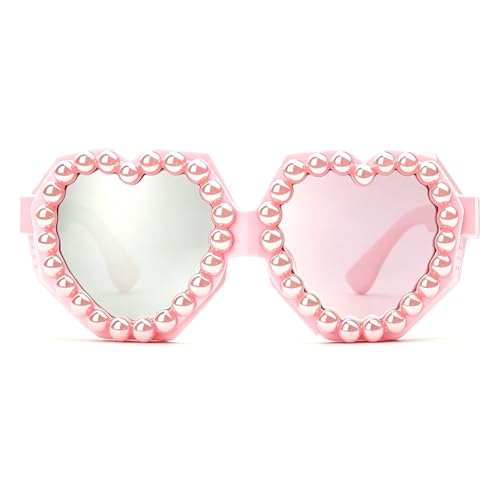 Image of laureles Fashion Pearl Heart Shaped Goggle Y2K Sunglasses Women One Piece Oversized Love Sun Glasses Men