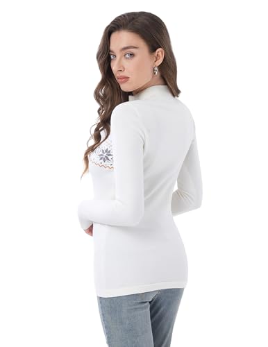AmélieBoutik Women Fair Isle Quarter Zip Pullover Sweaters Long Sleeve Collared Fitted Knit Tops2