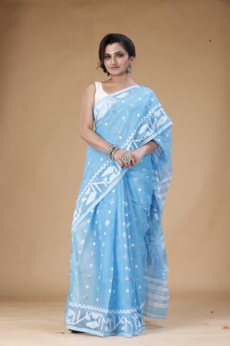 Image of OISHANI SAREE GHOR Women's Traditional Bengal Cotton Silk Soft Jamdani Saree - Authentic Design and Quality - No Blouse Piece