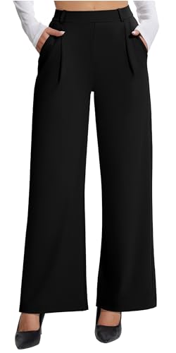 AVAMO Stretchy Work Pants Slacks for Women Wide Leg Dress Pants Pull On Business Casual Pants Trousers with Pockets