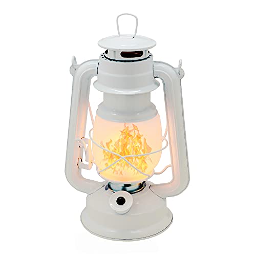YAKii Energy Saving Hurricane Lamp, Flame Effect, Warm White, Ultra Bright, Battery Operated Camping Lantern, Metal, (White) - Image 3
