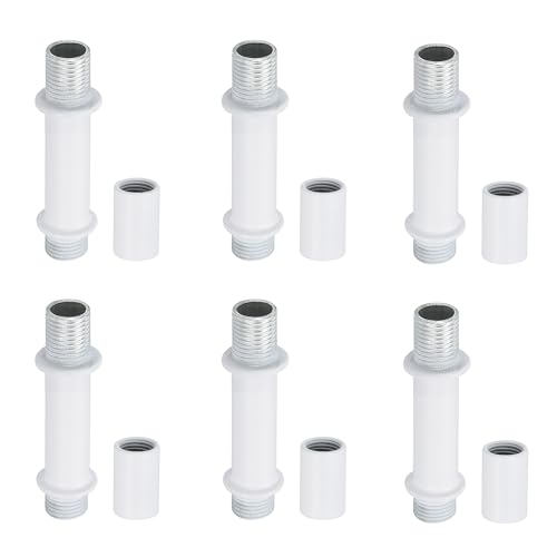Image of PATIKIL Straight Pipe Lamp Stems Rod Kit, 6 Set M10 Carbon Steel 40mm(1.57 inch) Long Double End Thread Rod with Coupling Nuts Sleeve Connector for Table Lamps Chandeliers, White