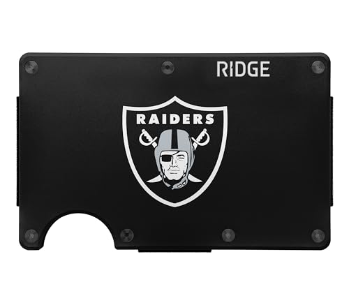 The Ridge NFL Wallet - Las Vegas Raiders - Slim Wallet Card Holder Carry up to 12 Cards RFID Safe Blocks Chip Readers Minimalist Wallet With Cash Strap & Extra Money Clip