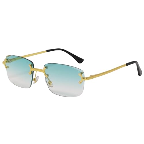 Image of Retro Rimless Rectangle Glasses Vintage Square Metal Wire Frame Trendy Hip Hop Frameless Style for Men and Women