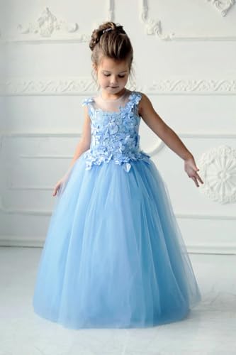 Tulle Appliques Flower Girl Dress Princess Sleeveless Ball Gown Birthday Gown for Prom Floor-Length Pageant Dress3