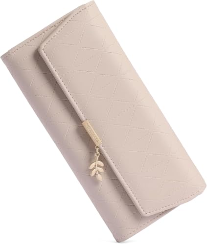 Image of aurrako Wallets for Women Leather Credit Card Holder RFID Trifold Ladies Wallets Coins Zipper Pocket with ID Window Large Capacity (Pink)