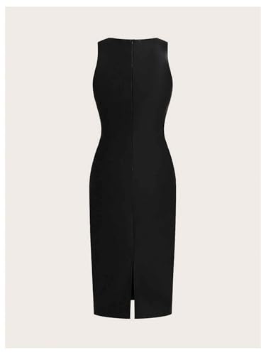 Image of WDIRARA Women's PU Leather Ruched Sleeveless Slit Bodycon Midi Tank Dress