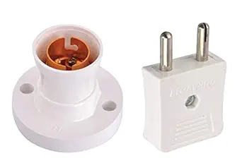 Duravolt 2 Pin Plug Top (Pack of 10) and Dlite Polycarbonate Bulb Holder for Wall, B22 Batten Lamp Holder for Led/Electric Bulb for Home (White, Pack of 4)