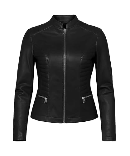 WECNOM Genuine Lambskin Leather Jacket Women Moto Biker - Quilted