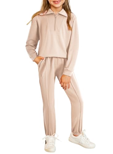 Image of blibean Girls Fall Sweatsuits Half-Zip Collared Sweatshirt & Jogger Pants Set School Tracksuit Size 6-15 Years