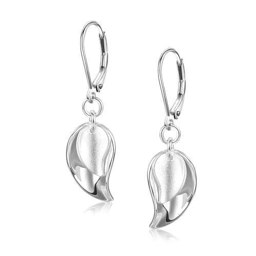 ASH\'S CHOICE Silber 925 Ohrringe Damen, Hypoallergen Sterling Silber Hängend Kleine Creolen Mit Anhänger Doppel Blatt Wassertropfen Französische Ohrhaken ASH\'S CHOICE Silber 925 Ohrringe Damen, Hypoallergen Sterling Silber Hängend Kleine Creolen Mit Anhänger Doppel Blatt Wassertropfen Französische Ohrhaken
