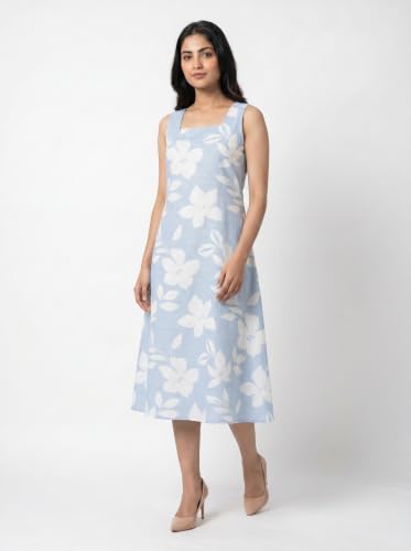 Image of Women's Printed Midi Dress, Square Neck, Sleeveless, A-Line Fit, Casual Summer Wear