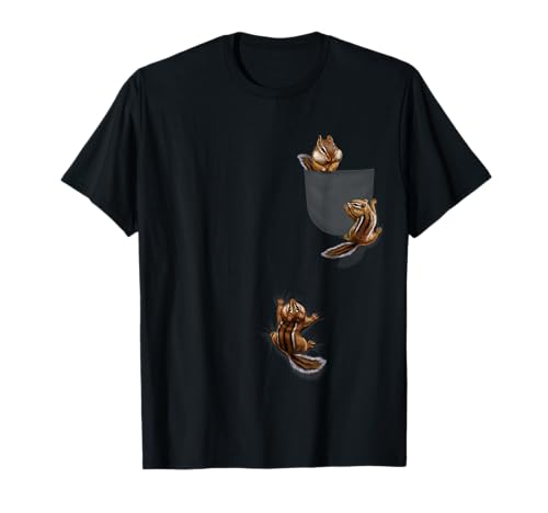 Cute Little Squirrel Playing, Climbing in Pocket, Chipmunk T-Shirt
